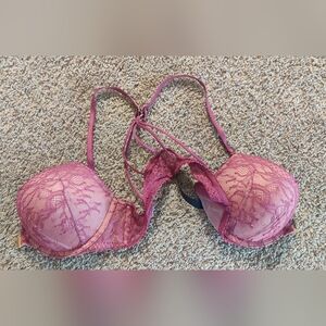 Victoria's Secret Bombshell Push Up Velvet Maroon (Pink) Lace Bra 34B